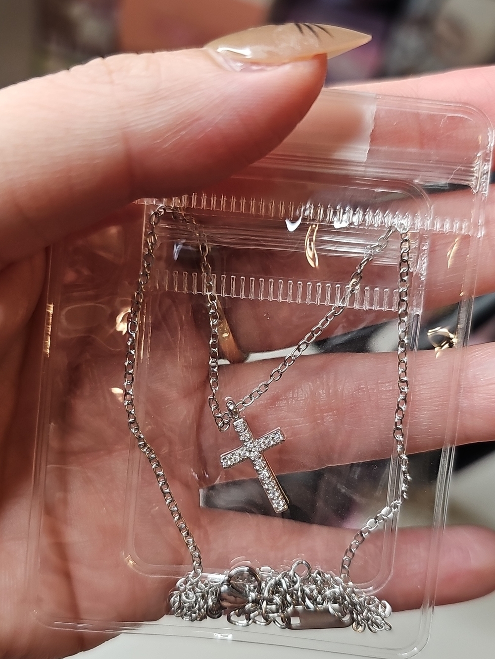 Gold Or Silver Cross Necklace Embellised 18in Chain New Steel - Picture 5 of 6